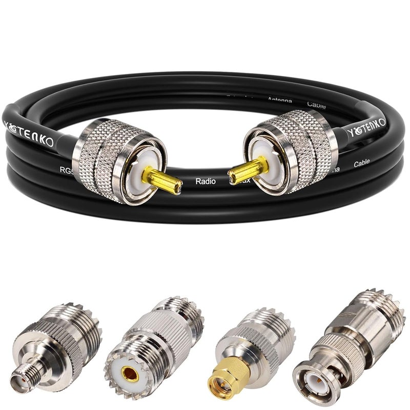 YOTENKO Ham Radio Coax Jumper 6FT RG58 Coaxial Cable 50 Ohm, PL259 Male to Male Coax + 4-Pack Adapter UHF SO239 Female to SMA/UHF/BNC, for CB, Amateur, Ham Radio - Image 1